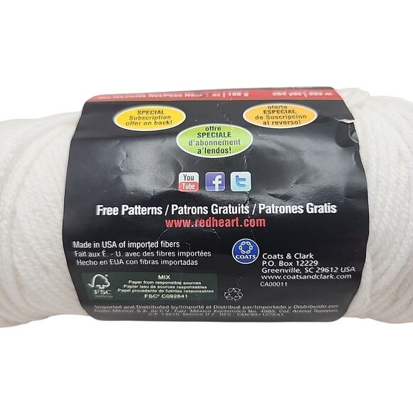 Red Heart Super Saver Worsted Yarn White 4 ply Medium 100% Acrylic - Picture 3 of 7